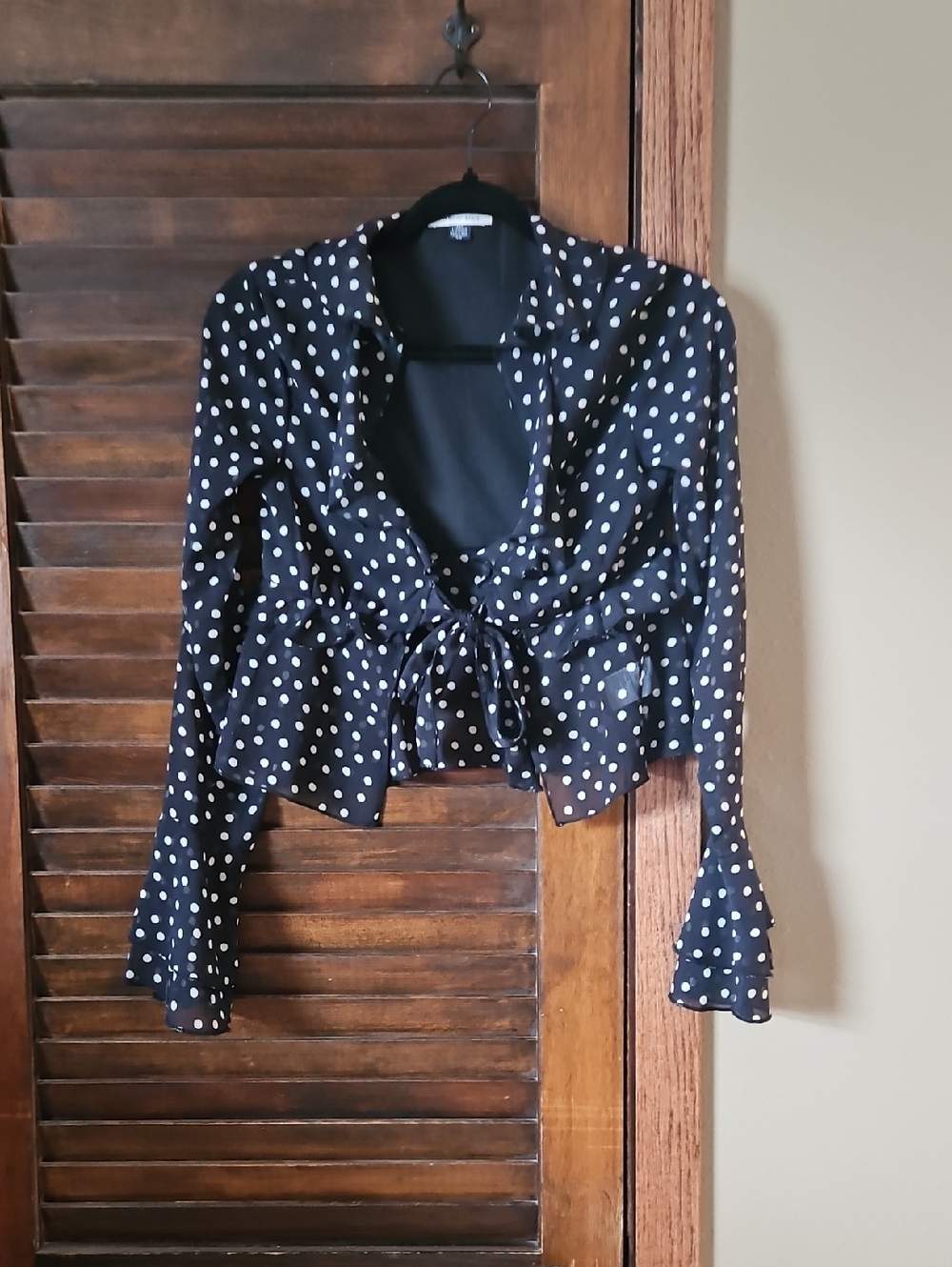 American Eagle Outfitters Black Polka Dot Tie-Front Blouse
